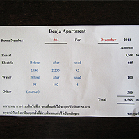 Bill for Rent and Utilities in Thailand